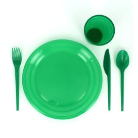 Piatto di Plastica Piano Verde 205mm (10 Pezzi)