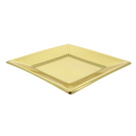 Piatto Plastica Piano Quadrato Oro 230mm 