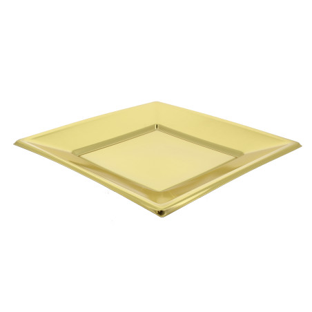 Piatto Plastica Piano Quadrato Oro 180mm (300 Pezzi)