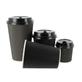 Bicchiere Carta 12 Oz/360ml "Parete Doppia" Nero Ø8,7cm (25 Pezzi)