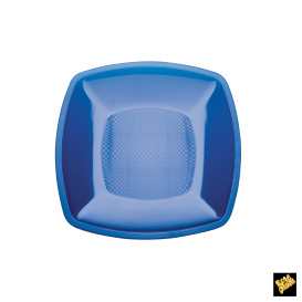 Piatto Plastica Piano Blu Trasp. Square PS 180mm (300 Pezzi)