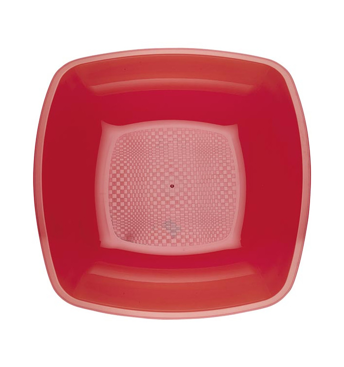 Piatto Duro Riutilizzabile Fondo Rosso Trasp. Square PS 18cm (25 Pezzi)