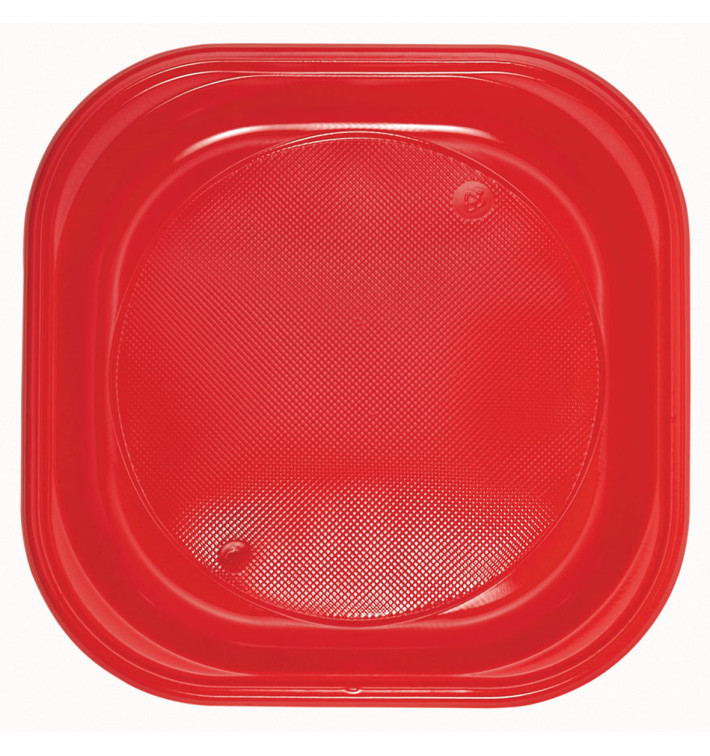 Piatto di Plastica PS Quadrato Piano Rosso 200x200mm (50 Pezzi)