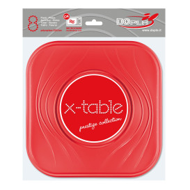 Piatto di Plastica PP "X-Table" Piazza Piano Rosso 230mm (8 Pezzi)