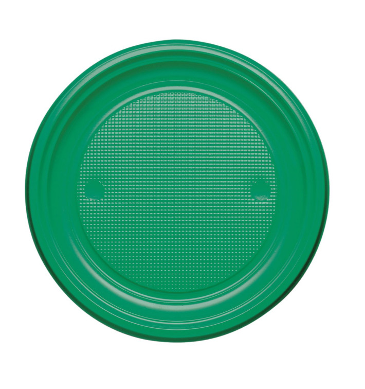 Piatto di Plastica Piano Verde PS Ø220mm (780 Pezzi)