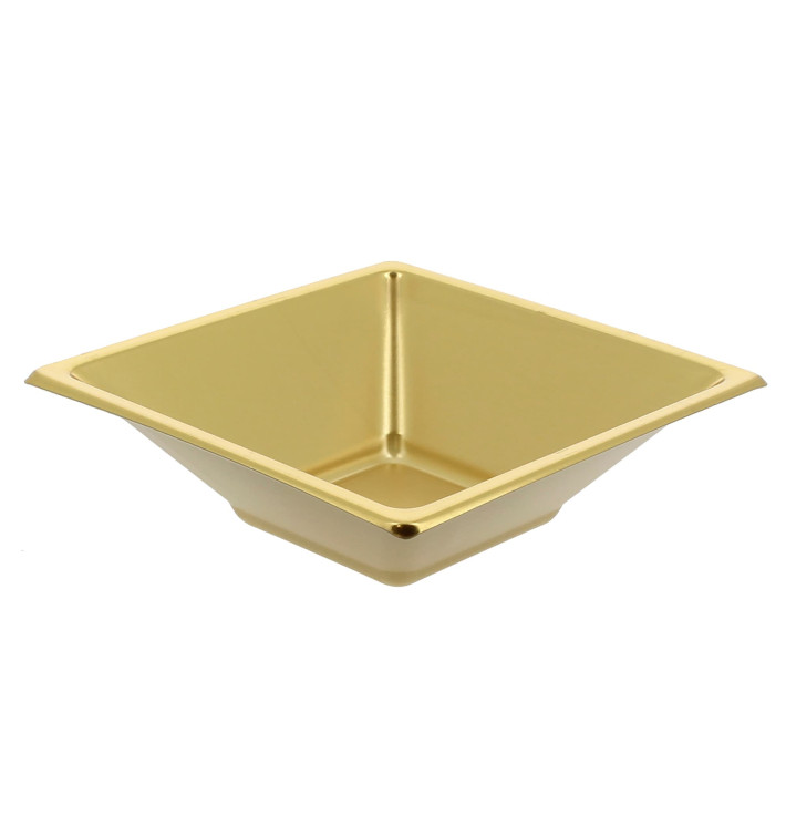 Ciotola Plastica PS Quadrato Oro 12x12cm (25 Pezzi)