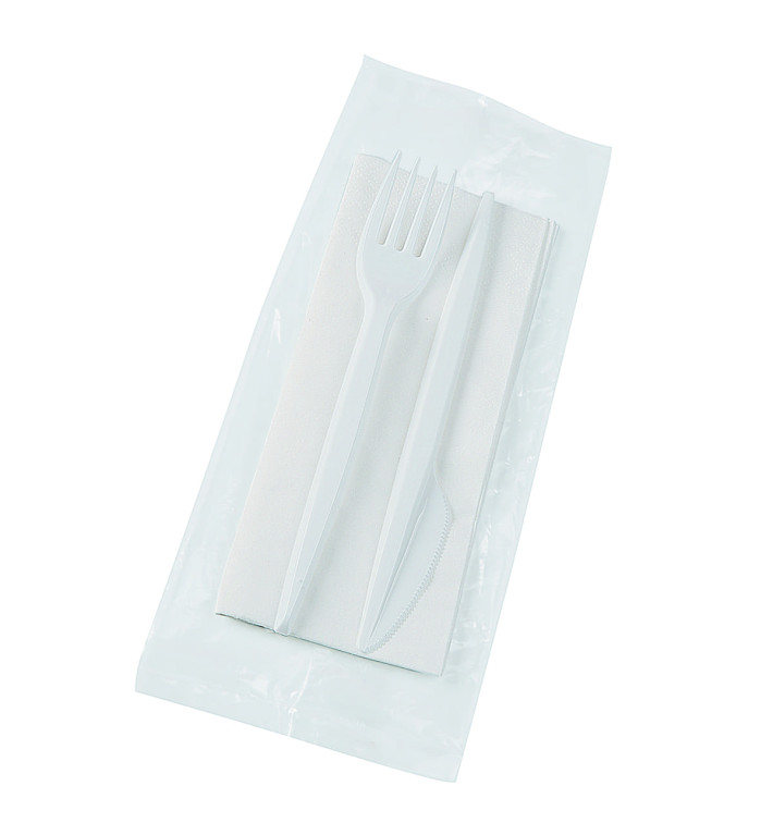 Set Posate Forchetta, Coltello e Tovagliolo Bianco (25 Pezzi)