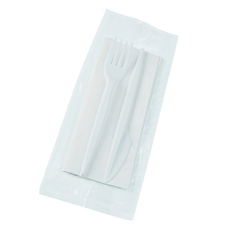 Set Posate Forchetta, Coltello e Tovagliolo Bianco (22 Pezzi)