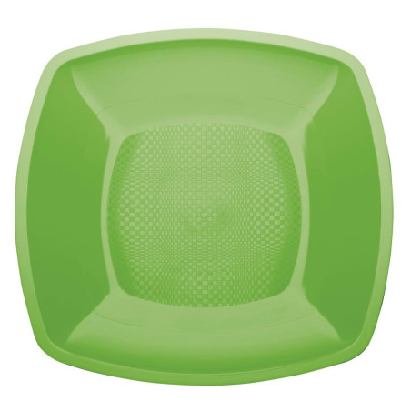 Piatto Duro Riutilizzabile Piano Verde Acido "Square" PP 18cm (25 Pezzi)