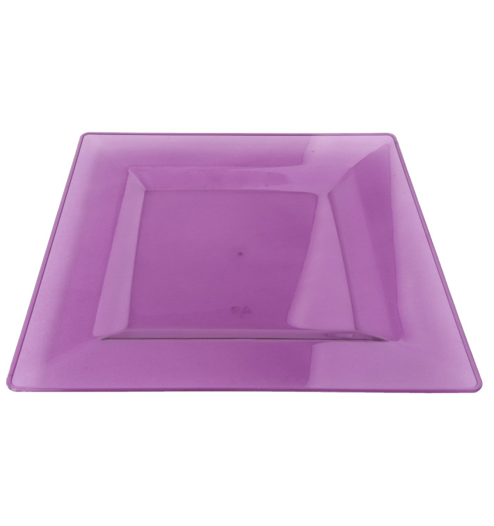 Piatto Plastica Rigida Quadrato Melanzana 22,5x22,5cm (72 Pezzi)