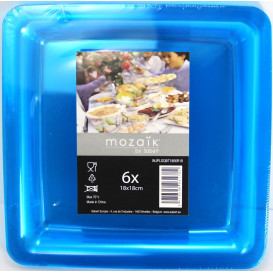 Piatto Plastica Rigida Quadrato Turchese 18x18cm (108 Pezzi)