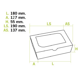 Scatola di Carta Kraft con Finestra 18x12,7x5,5cm 1000ml (175 Pezzi)