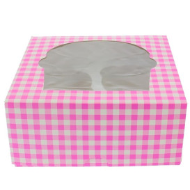 Scatola 4 Cupcakes con Inserto 17,3x16,5x7,5cm Rosa (20 Pezzi)
