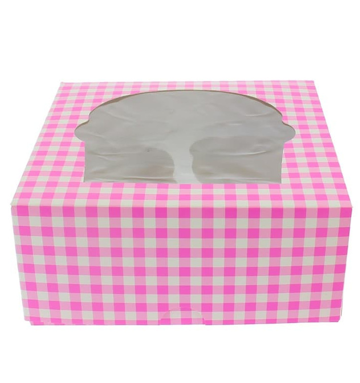 Scatola 4 Cupcakes con Inserto 17,3x16,5x7,5cm Rosa (20 Pezzi)