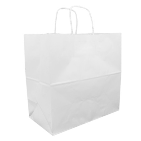 Bolsa Papel Kraft Blanca con Asas 90g/m² 32+16x31cm (150 Uds)