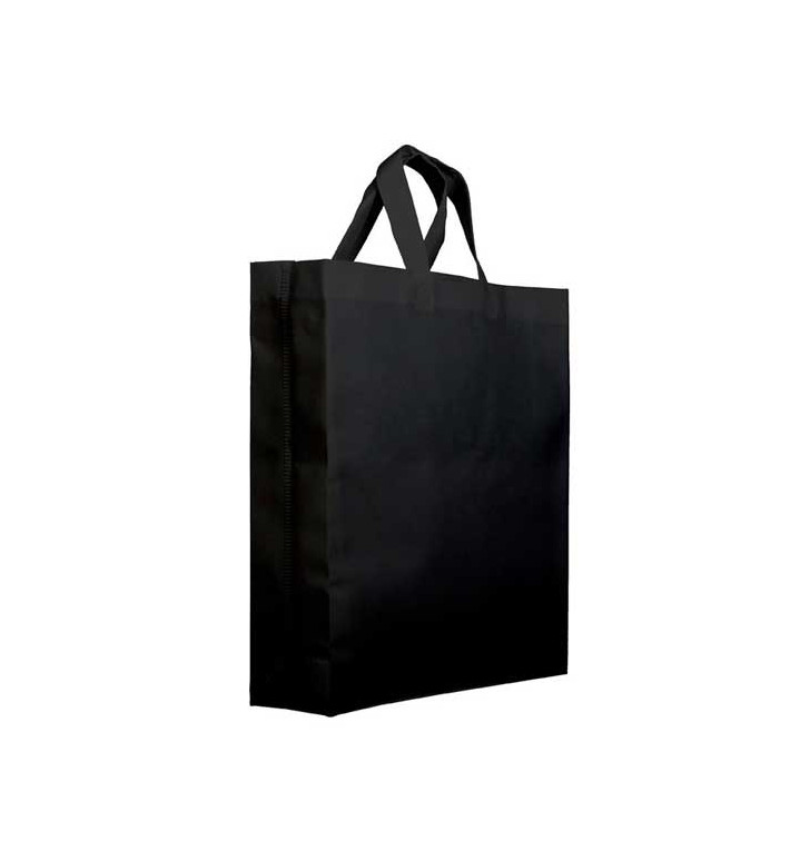 Sacchetto PREMIUM Non Tessuto Manico Corto Nero 25+10x30cm (200 Pezzi)