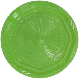 Piatto Fondi Plastica Tondo Rigida Ottogonale Verde Acido Ø220 mm (25 Pezzi)