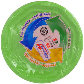 Piatto Fondi Plastica Tondo Rigida Ottogonale Verde Acido Ø220 mm (25 Pezzi)