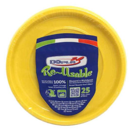 Piatto Fondi Plastica Tondo Rigida Ottogonale Giallo Ø220 mm (25 Pezzi)