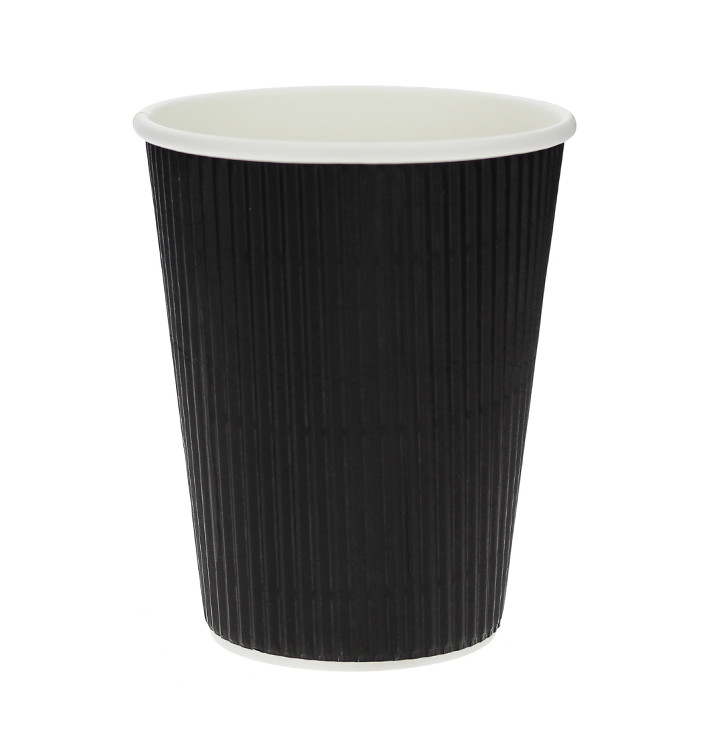 Bicchiere Carta 12 Oz/360ml "Parete Doppia" Nero Ø8,7cm (25 Pezzi)