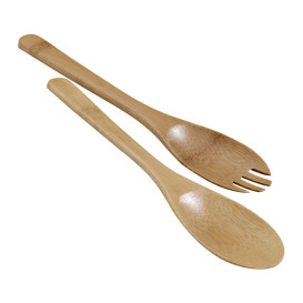 Cucchiaio e Forchetta di Bambu per Insalate 25cm (50 Pezzi)