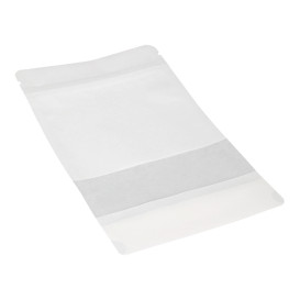 Sacchetto DoyPack di Carta con chiusura e finestra Bianco 12+6x20cm (50 Pezzi)