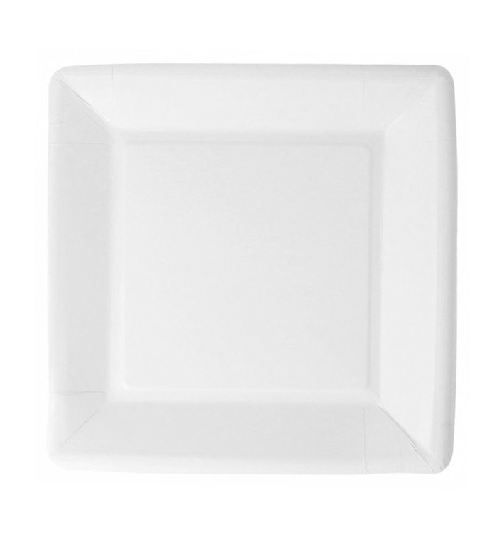 Piatto di Carta Biocoated Bianco Quadrato 23cm (400 Pezzi)