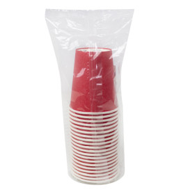 Bicchiere di Carta Senza Plastica 9 Oz/250ml "Colorati" Rosso Ø8,0cm (20 Pezzi)