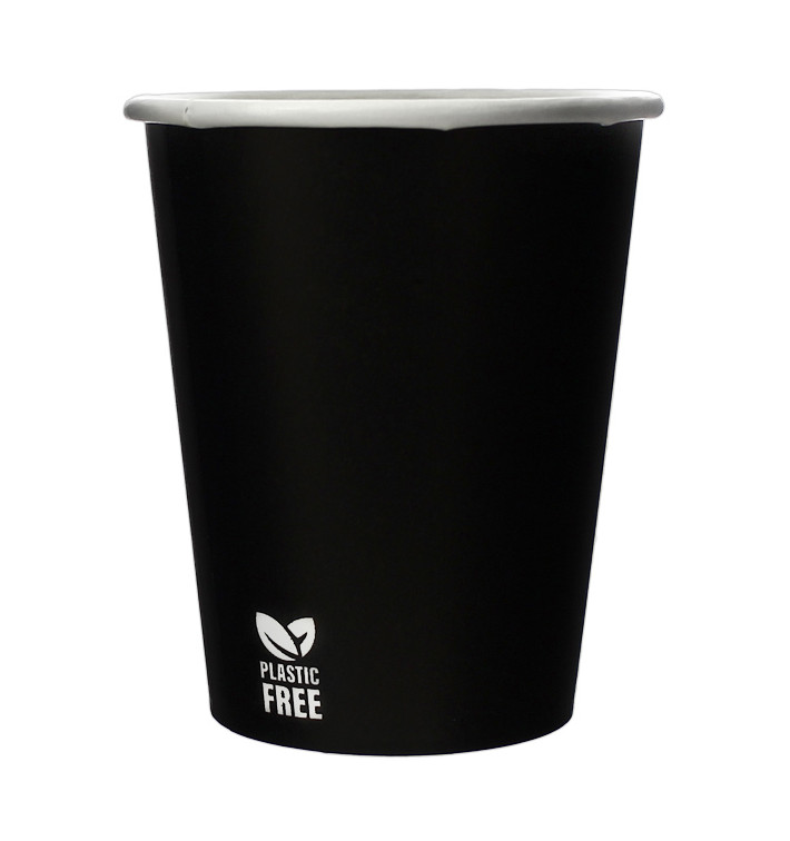 Bicchiere di Carta Senza Plastica 8 Oz/240ml Nero Ø8,0cm (1.000 Pezzi)