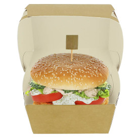 Scatola Hamburger di Cartone Kraft Doppia Chiusura 11x11x7,5cm (450 Pezzi)