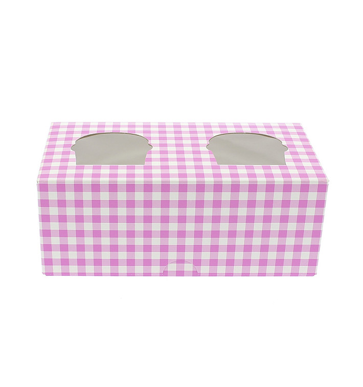 Scatola 2 Cupcakes con Inserto 19,5x10x7,5cm Rosa (20 Pezzi)