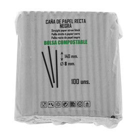 Cannucce di Carta Dritta Nera Ø8mm 14cm (6.000 Pezzi)