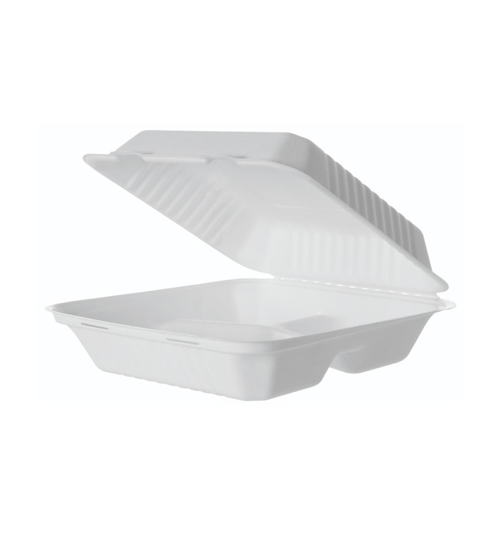 Contenitori Canna da Zucchero + PLA Bianco 3S 23x23x7,5cm (200 Pezzi)