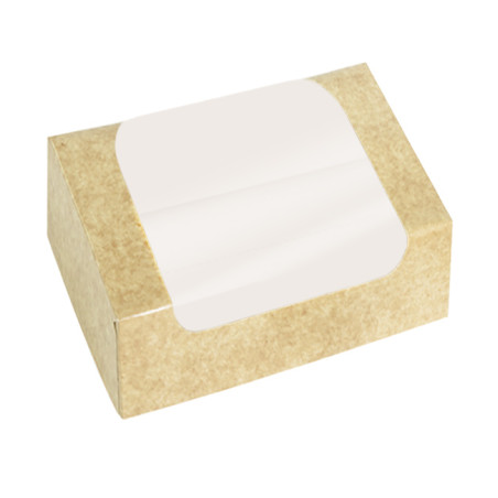 Scatola in Cartone Kraft con Finestra per Pasticceria 16x11x8cm (50 Pezzi)