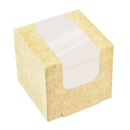 Scatola in Cartone Kraft con Finestra Take Away 11x11x11cm (50 Pezzi)