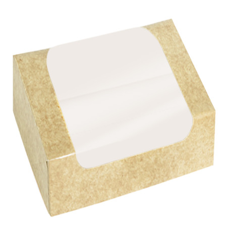 Scatola in Cartone Kraft con Finestra per Pasticceria 13x11x8cm (200 Pezzi)