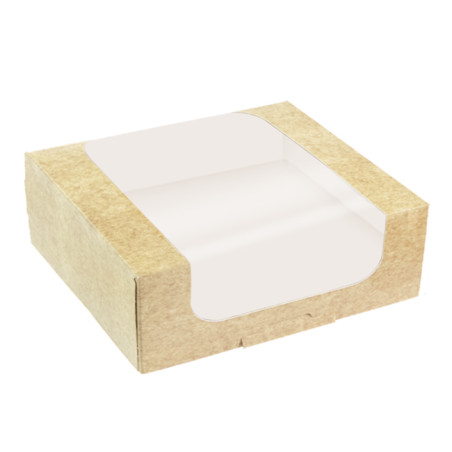 Scatola in Cartone Kraft con Finestra per Panetteria 21x21x10cm (100 Pezzi)