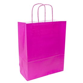 Sacchetto di carta fucsia con manici 90g/m² 28+10x22 cm (25 Pezzi)