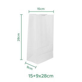 Sacchetto di Carta Kraft Bianco 50g/m² 15+9x28cm (1.000 Pezzi)