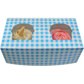 Scatola 2 Cupcakes con Inserto 19,5x10x7,5cm Blu (20 Pezzi)
