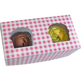 Scatola 2 Cupcakes con Inserto 19,5x10x7,5cm Rosa (20 Pezzi)