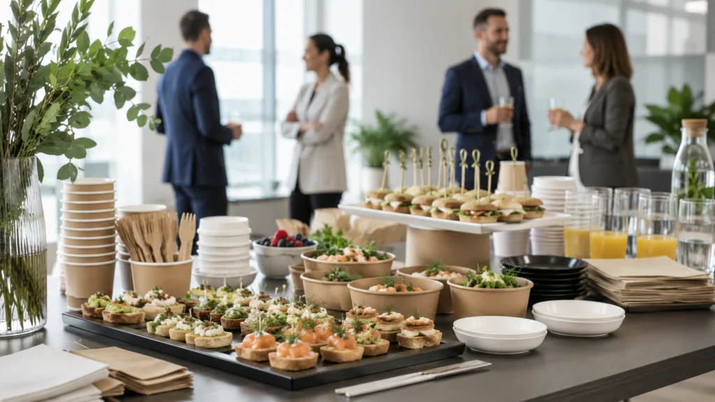 Catering aziendale con stoviglie per riunioni ed eventi aziendali
