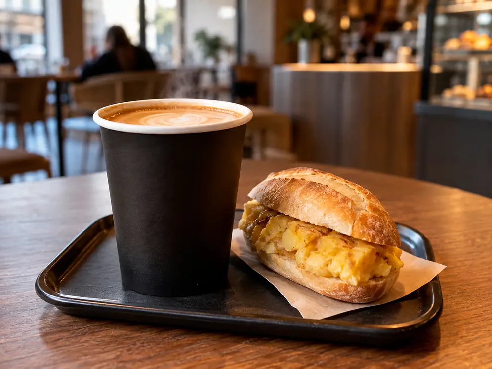 caffè da asporto e panino